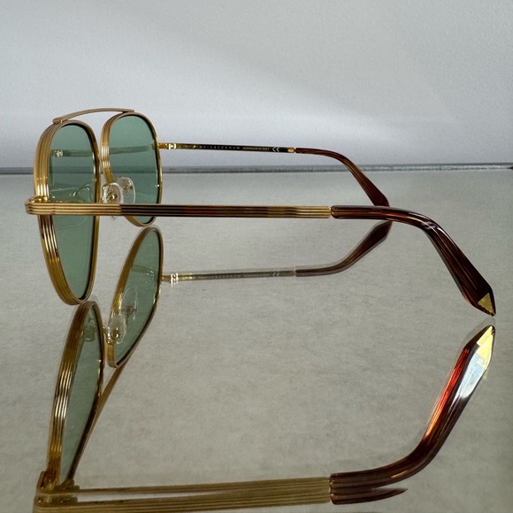 Victoria Beckham Gold and Green Single Bridge Aviator Sunglasses main image 4